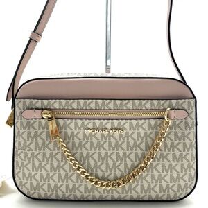 Michael Kors Jet Set Large Signature Logo Crossbody Bag Powder Blush Multi